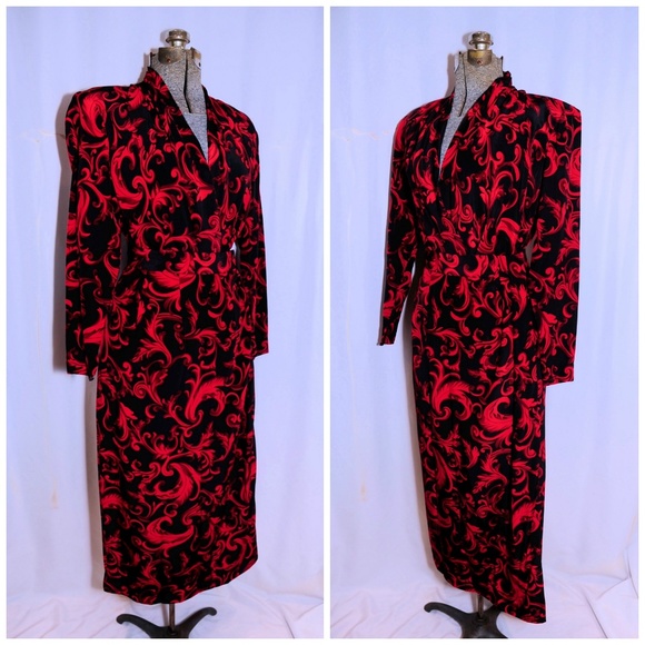 VTG 80's Carlisle Fleur di Lis Silk Maxi Set XS/S - Picture 4 of 8